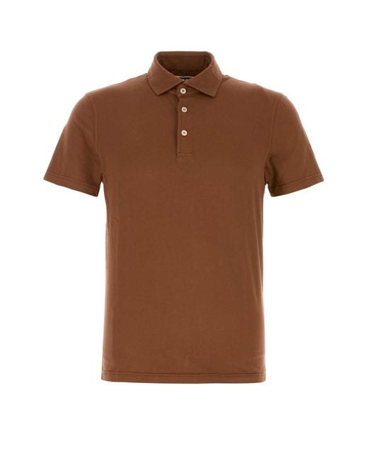Fedeli Brown Stretch Cotton Polo Shirt