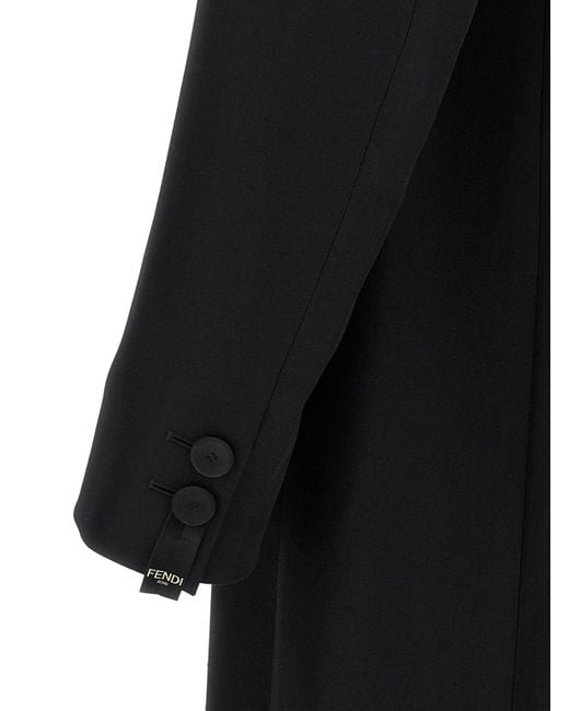 Fendi Crepe Wool Coat With Double Layer Satin Lapel in Black für Herren