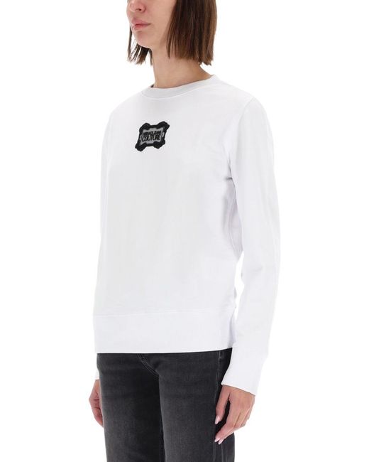 Versace Jeans Couture White Sweatshirt With Baroque Logo Patch