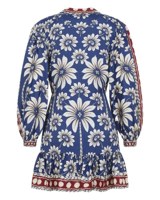 Farm Rio Blue Luna Long Sleeve Mini Dress
