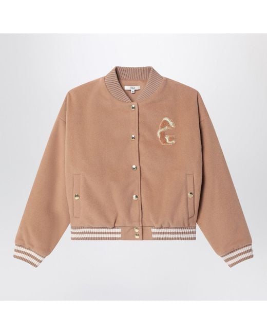 Chloé Natural Chloé Peach Wool Blend Bomber Jacket