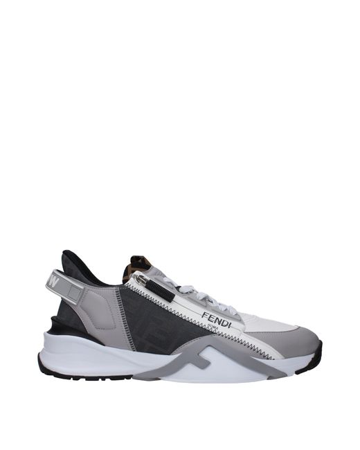 Fendi Women's Gray Sneakers Flow Donna Pelle Bianco/Acciaio