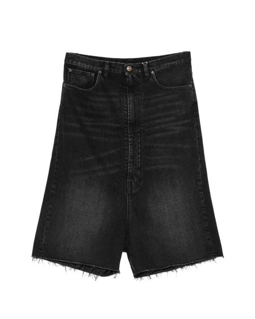 Maison Margiela Black Pantaloncini Di Jeans Con Orlo Sfrangiato for men