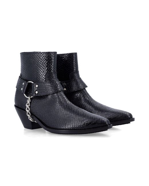 Junya Watanabe Blue Python-Effect Leather Western Ankle Boots With Chain