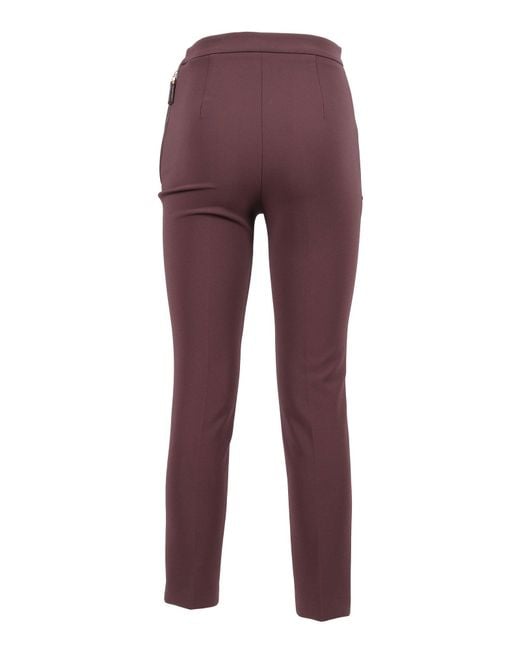Elisabetta Franchi Purple Tailored Pants With High Waist And Polished Accents