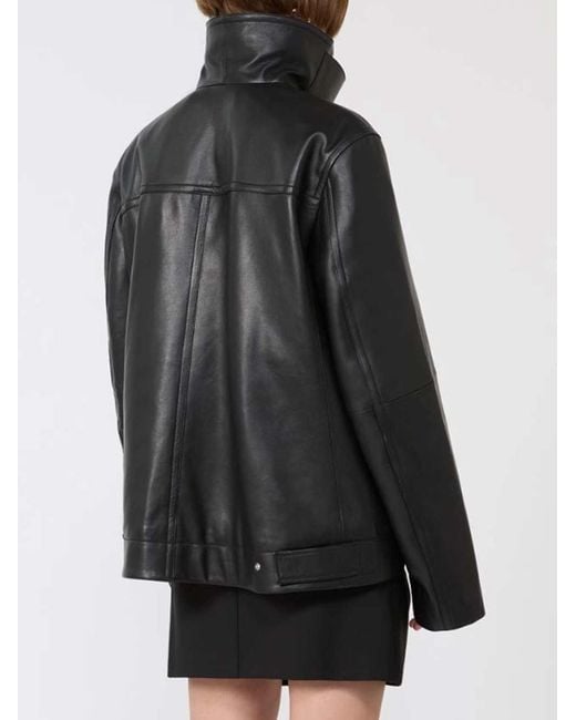 Sportmax Black Oversized Leather Jacket