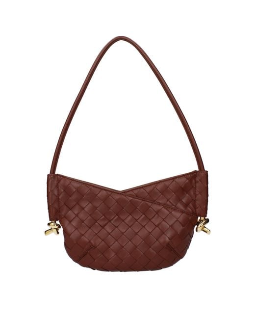 Bottega Veneta Brown Sapele Leather Baby Soltice Shoulder Bags