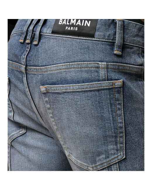 Balmain Blue Ribbed Slim-fit Denim Jeans for men