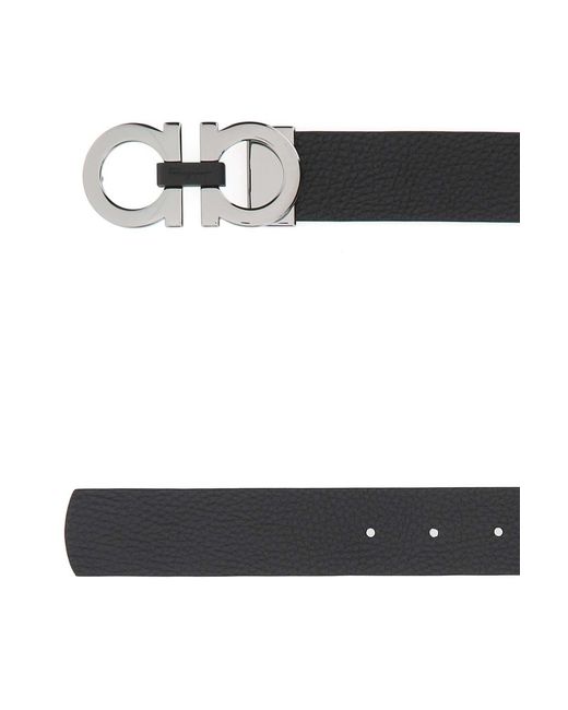 Ferragamo Black Leather Reversible Belt for men