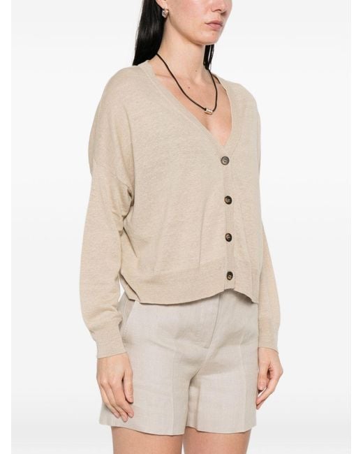 Base London Natural Linen And Cotton Blend Cardigan