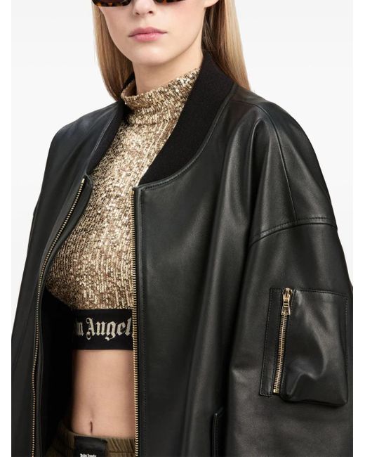 Palm Angels Black Bomber Jacket With Print