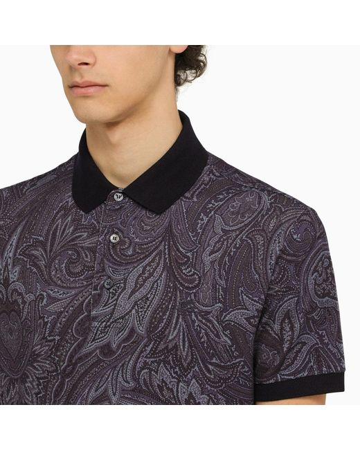 Etro Gray Short Sleeved Polo With Paisley Print for men