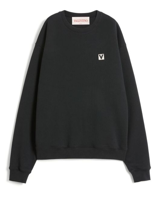 Valentino Black Cotton Crewneck Sweatshirt With Patch for men