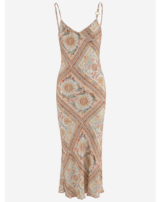 Just Cavalli Natural Long Viscose Dress With Patterned Print