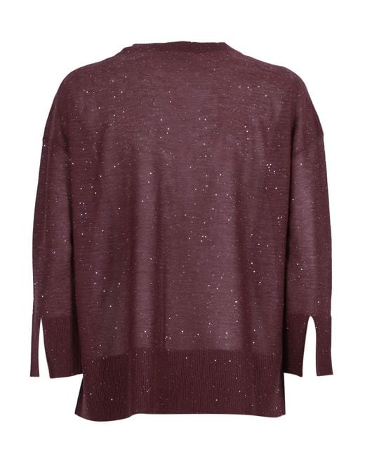 Kangra Cashmere Purple Cropped Button Sequined Cardigan