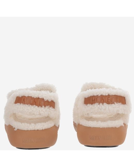 Moon Boot White Shearling Sandals With Dual Adjustable Straps