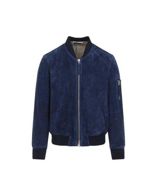Tom Ford Blue Soft Suede Bomber