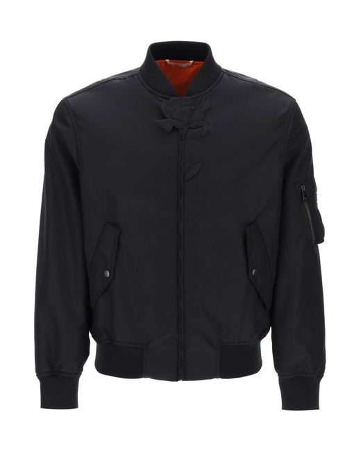 Valentino Garavani Floral Detail Bomber Jacket in het Black voor heren