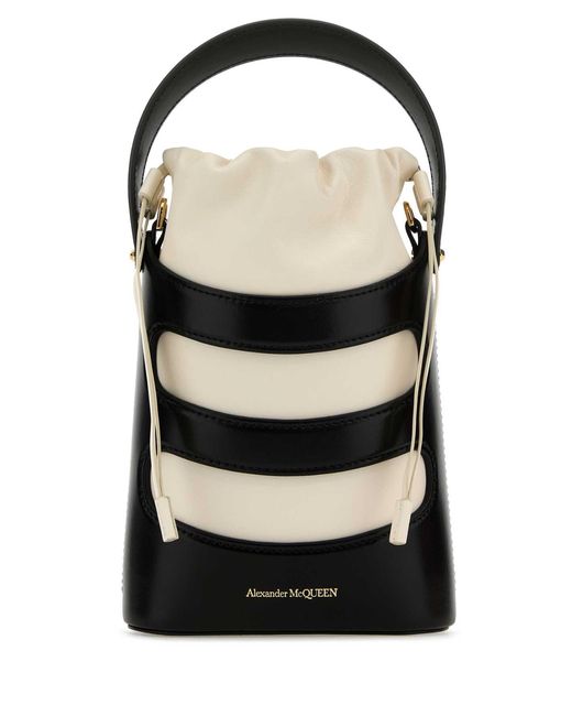 McQueen Black Two-Tone Leather Mini The Rise Bucket Bag