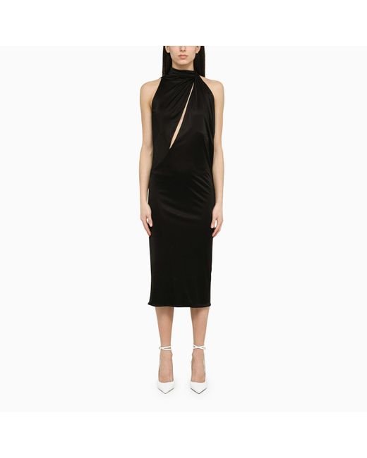 Versace Black Satin Midi Dress Lyst