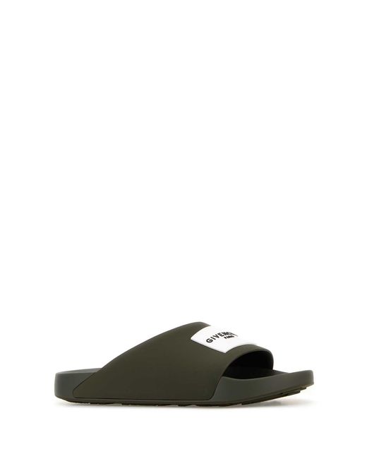 Givenchy Green Army Rubber Label Slippers for men