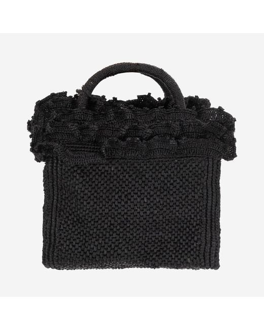 IBELIV Black Rafia And Cotton Tote Bag