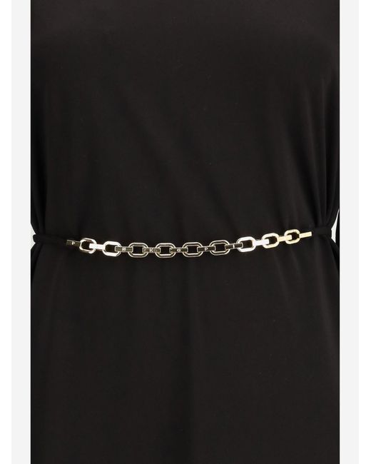 Pinko Black Allie Short Dress With Structured Shoulders And Chain