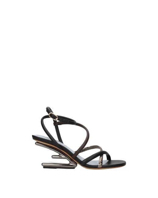 Fendi Black Leather Flat Sandals