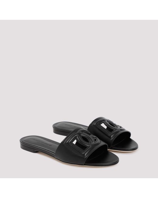 Dolce & Gabbana Black Flat Slide Sandals For