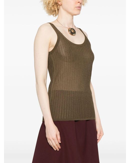 Helmut Lang Brown Geripptes Tanktop Aus Pointelle
