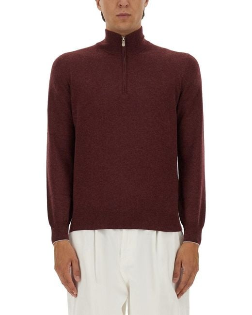 Brunello Cucinelli Red Mock Collar Sweaters for men