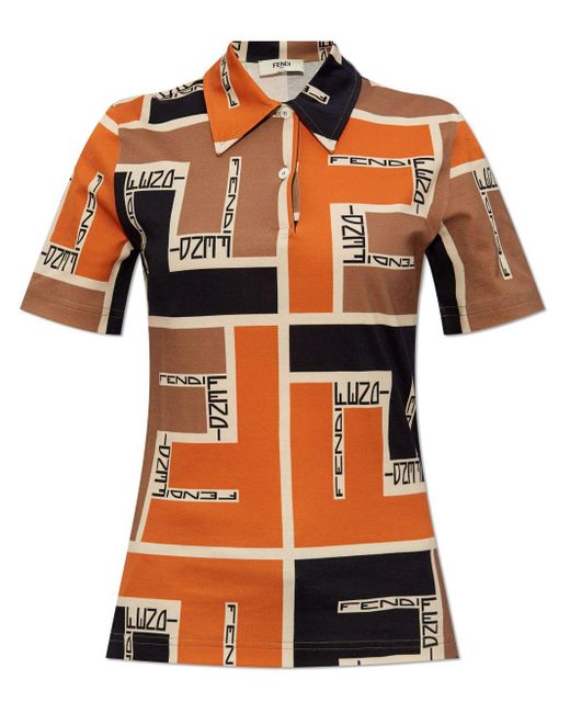 Fendi Orange Patterned Polo,
