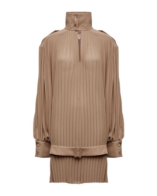 MM6 by Maison Margiela Geplooide Jurk Met Hoge Hals in het Natural