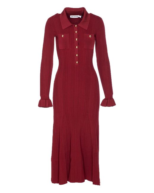 Self-Portrait Kleedjes ,Paars ,Polyester Geribbelde Gebreide Midi Jurk in het Red