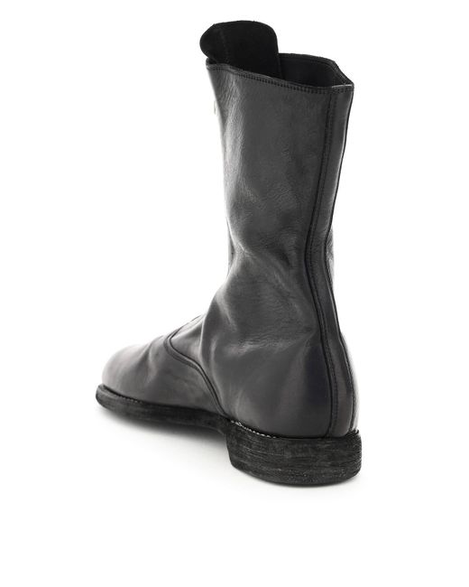 Boots de tobillo de cuero con cremallera frontal de Guidi de color Black