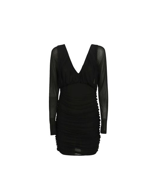 Saint Laurent Black Draped Cupro Mini Dress