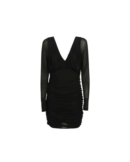 Saint Laurent Black Draped Cupro Mini Dress