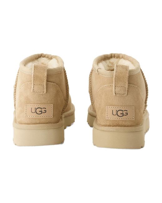 Ugg Natural W klassische Ultra Mini -Stiefel Leder Beige