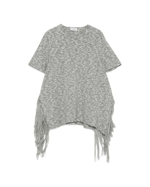 Mrz Gray Cotton Fringed T Shirt