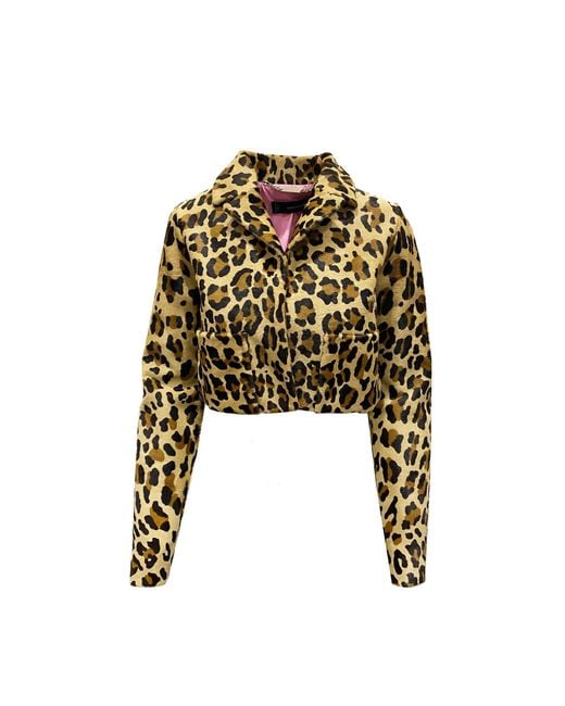 DSquared² Leopard Calf Hair Cropped Jacket in het Black