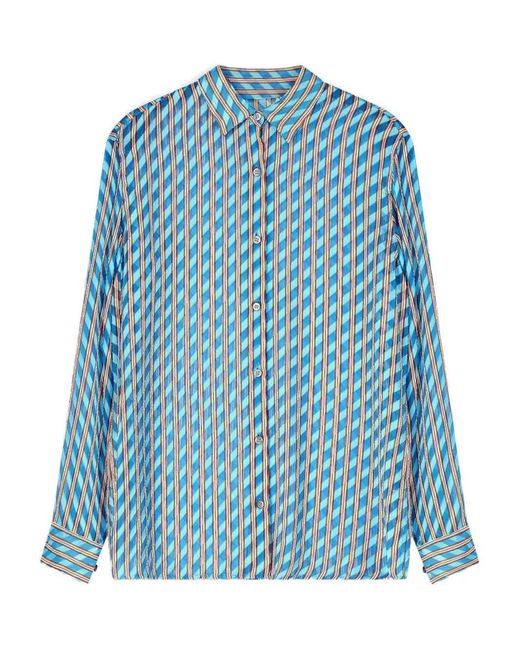 Dries Van Noten Gestreept Devoré Blouse in het Blue