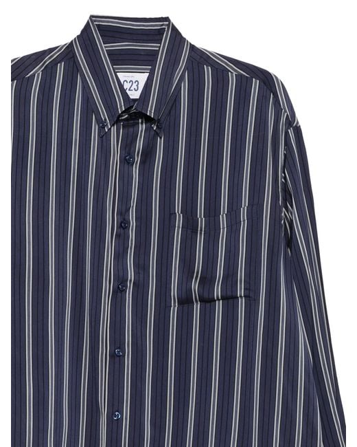 LC23 Blue Viscose Stripes Sport Shirt
