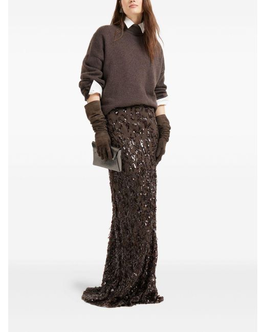 Jersey de cachemira con cuello alto Brunello Cucinelli de color Brown