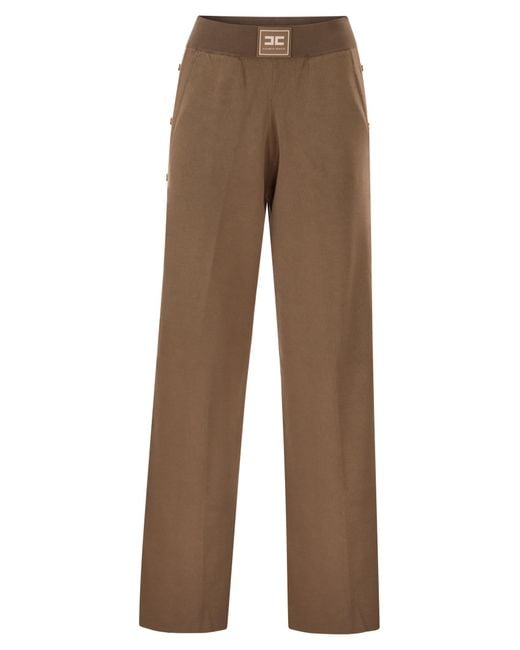 Elisabetta Franchi Brown Knitted Trousers With Shiny Viscose Stripes