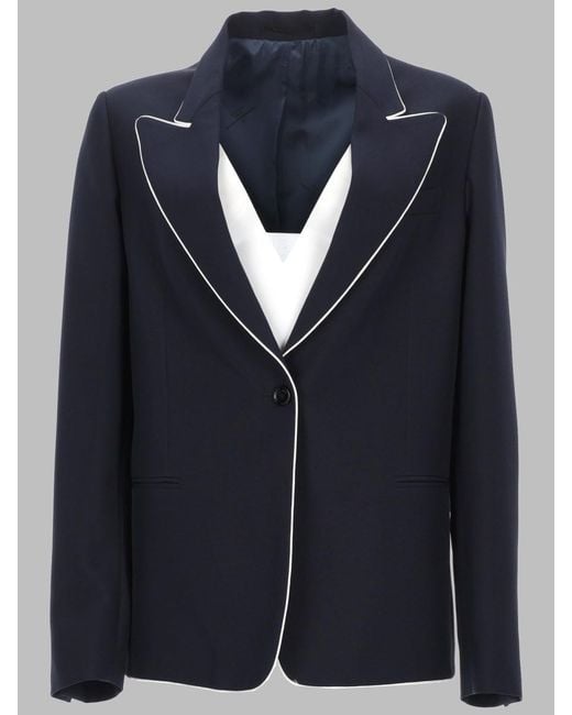 Golden Goose Deluxe Brand Blue Tailored Blazer With Contrasting Piping