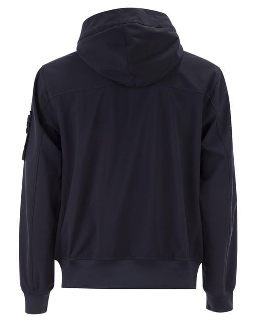 Stone Island Blue Jacket With Hood And Water- And Wind-Resistant Membrane for men