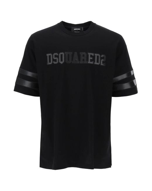 DSquared² Black T Shirt With Faux Leather Inserts