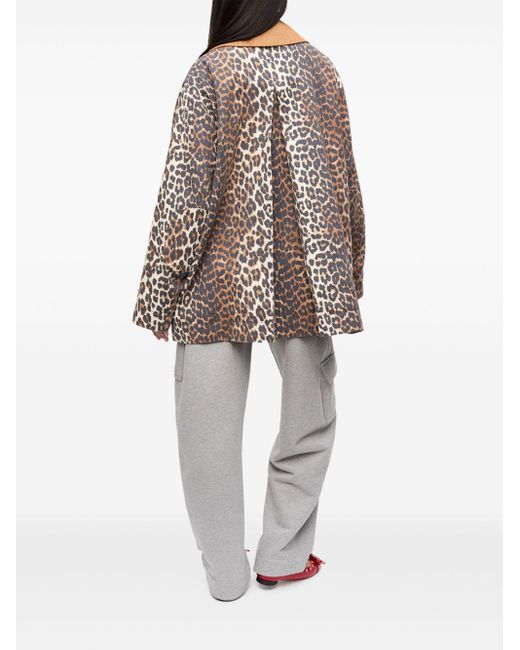 Ganni 'leopard Printed Canvas Midi' Jas in het Brown