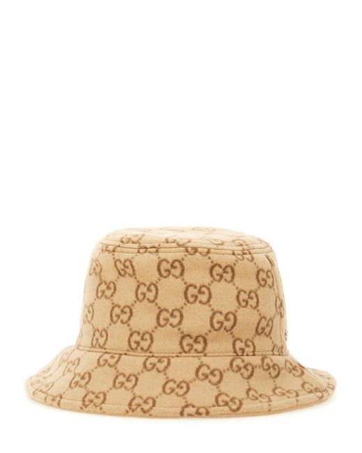 Gucci Natural Gg Canvas Bucket Hat With Double G
