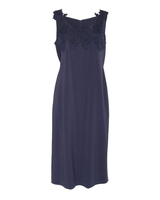 Alberta Ferretti Blue Midi Dress With Floral Appliqués